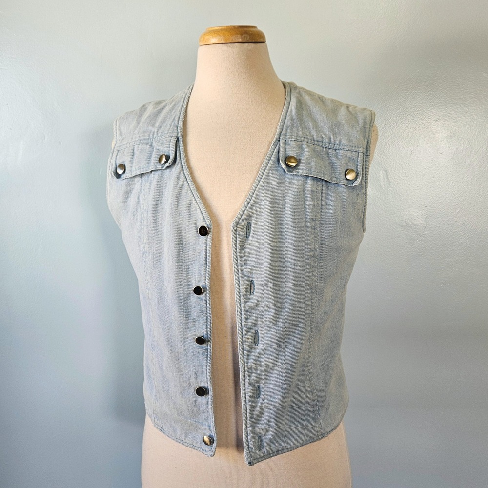 Vtg 70s Hippie Handmade Light Denim Vest Quilted Patchwork Floral Lining Mens M